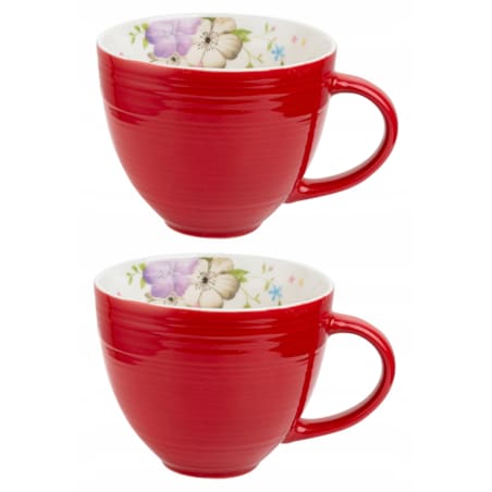 DUŻY KUBEK CZERWONY z kwiatami 2szt na kawę herbatę 450 ml prezent święta