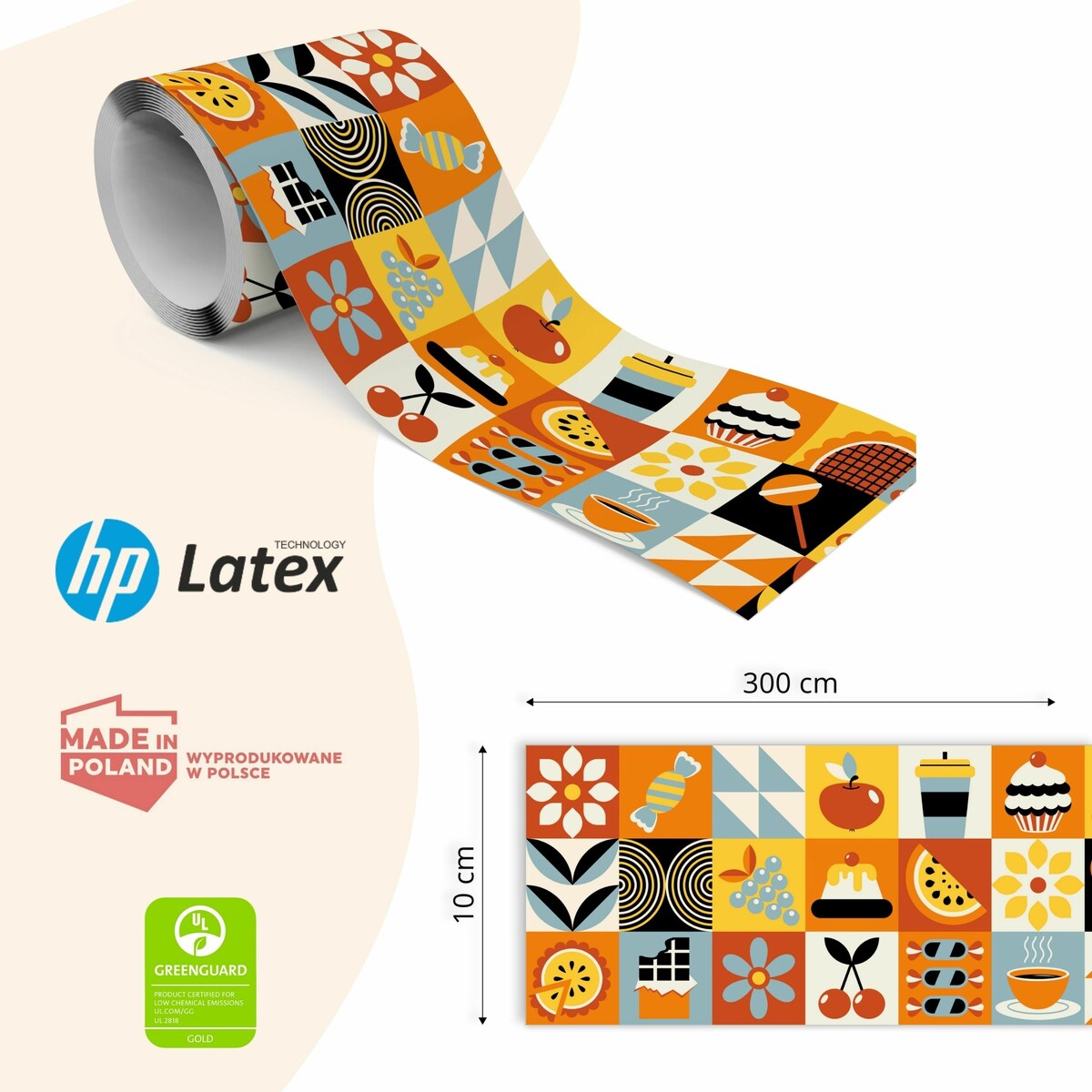 Pasek Dekoracyjny Bordiura Do Kuchni ABSTRAKCJA Jedzenie Owoce Styl Retro