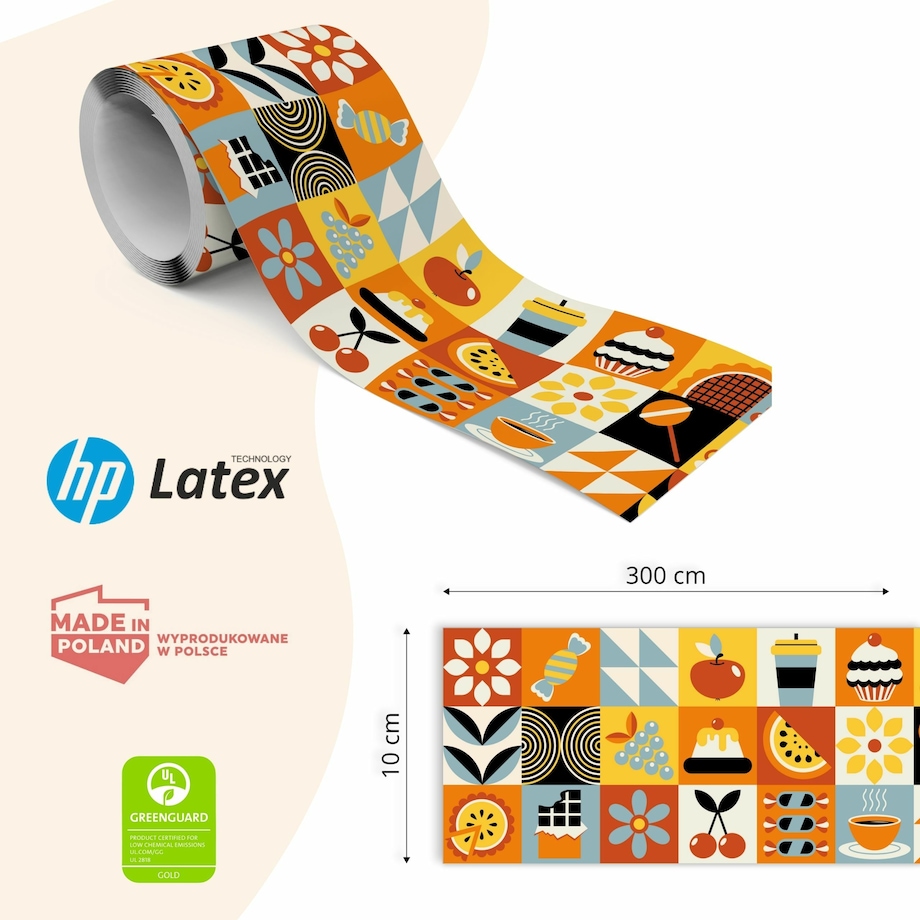 Pasek Dekoracyjny Bordiura Do Kuchni ABSTRAKCJA Jedzenie Owoce Styl Retro