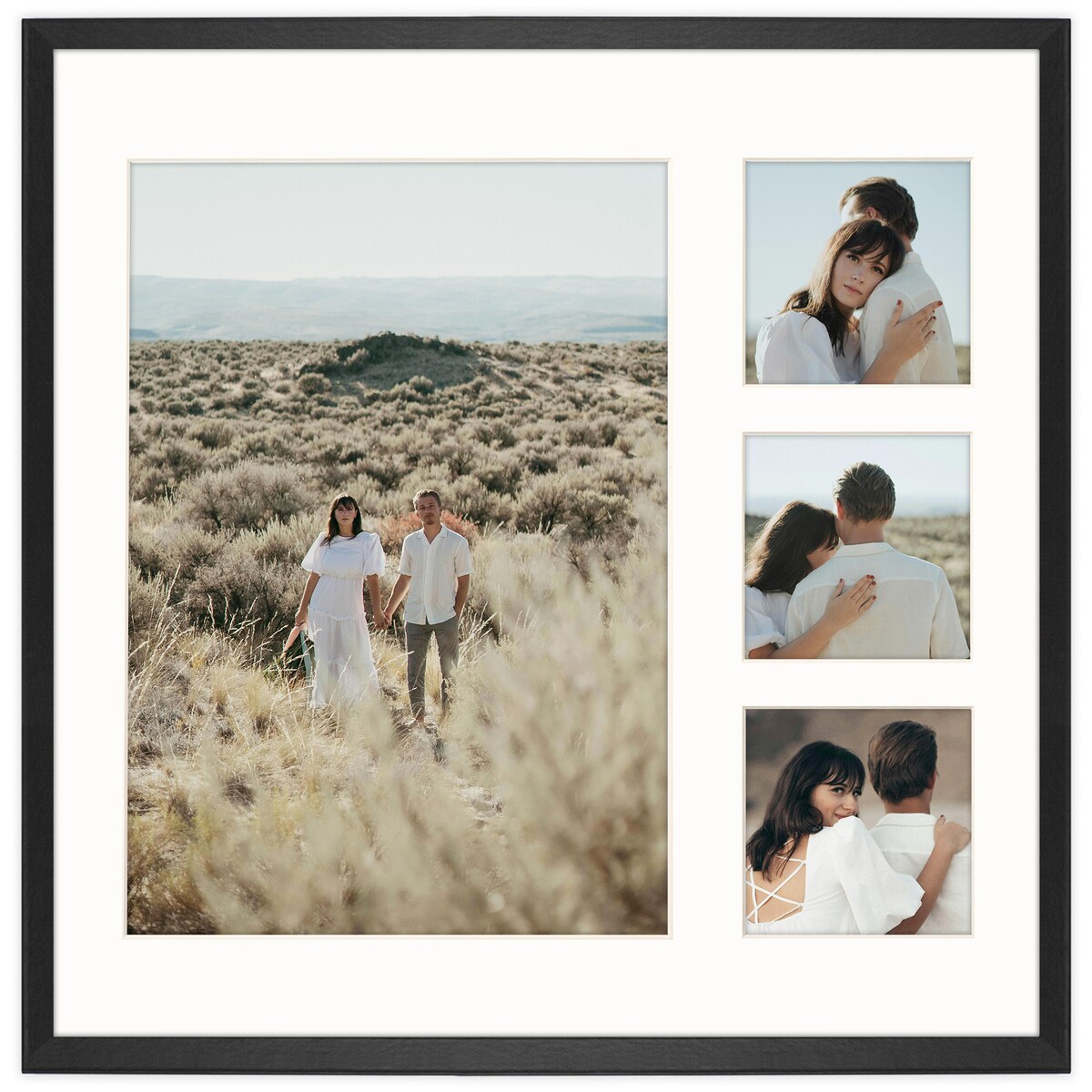 Ramka na 4 zdjęcia 1x 21x30 cm 3x 9x9 cm rama czarna 40x40 cm foto galeria zdjęć FRAMAI