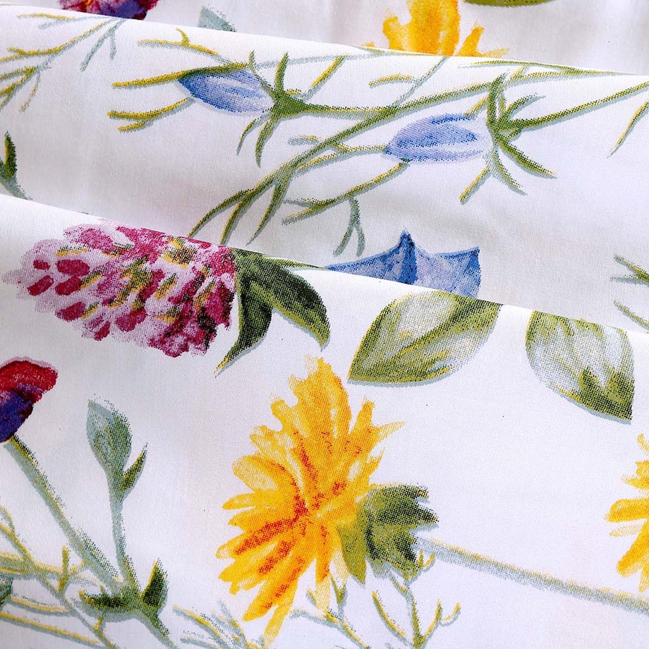 Pościel satyna bawełniana 180x200 Floria biała w kolorowe polne kwiaty, Satynlove