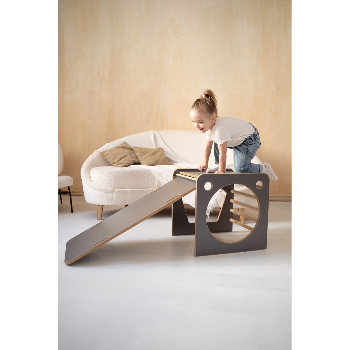 Kostka Wielozadaniowa + MAŁA zjeżdżalnia DRABINKA - szara