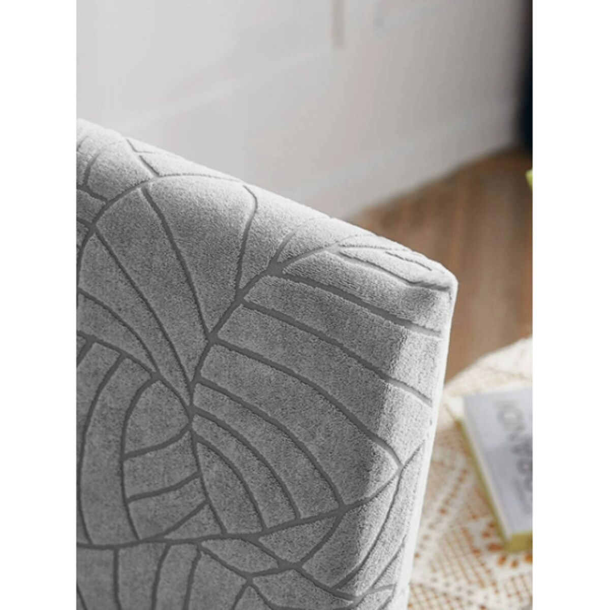 POKROWIEC NA KRZESŁO JASNY SZARY WELUR ŻAKARD WZORY ELASTYCZNY [21ZD]