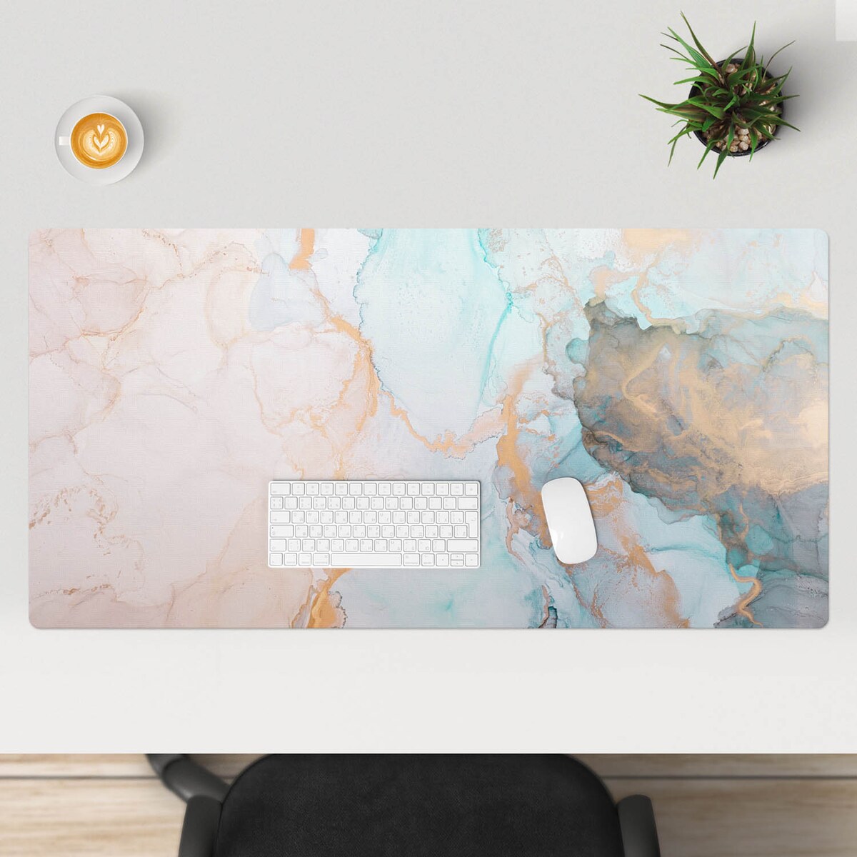 Turkusowa mata na biurko Abstrakcyjny marmur, 120x60 cm