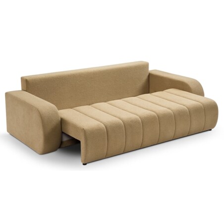 Sofa rozkładana ALOO obita tkaniną boucle z ozdobnymi poduszkami, beżowa