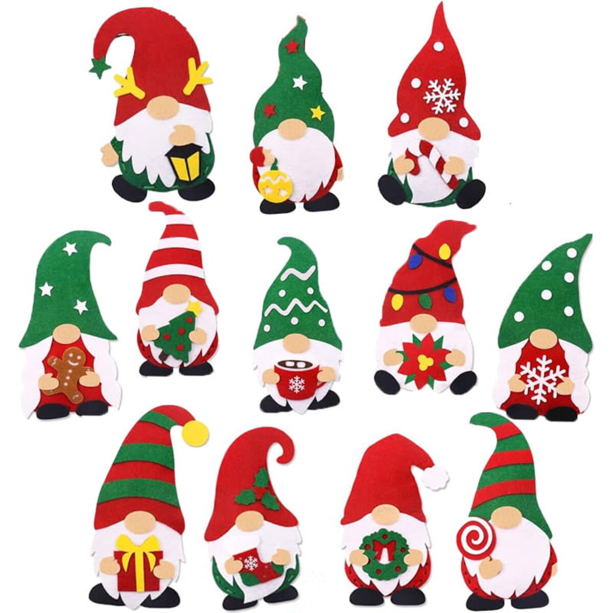 Świąteczne skrzaty - filcowy zestaw do szycia DIY - 12 elementów