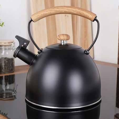 Czajnik Czarny Stalowy z Gwizdkiem do Gotowania Wody Gaz indukcję Kuchenkę