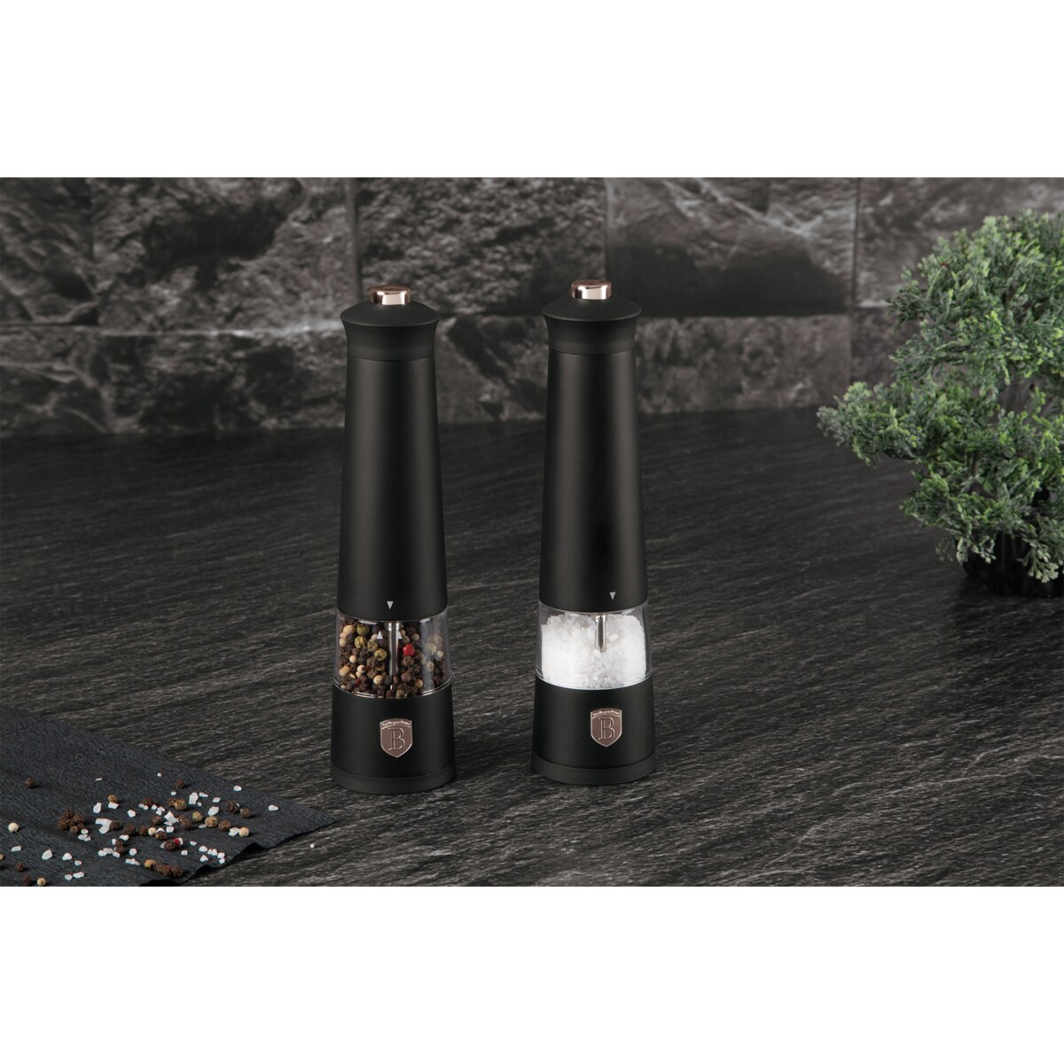 Elektryczne młynki 2 szt do pieprzu i soli BerlingerHaus Black Rose BH-9499