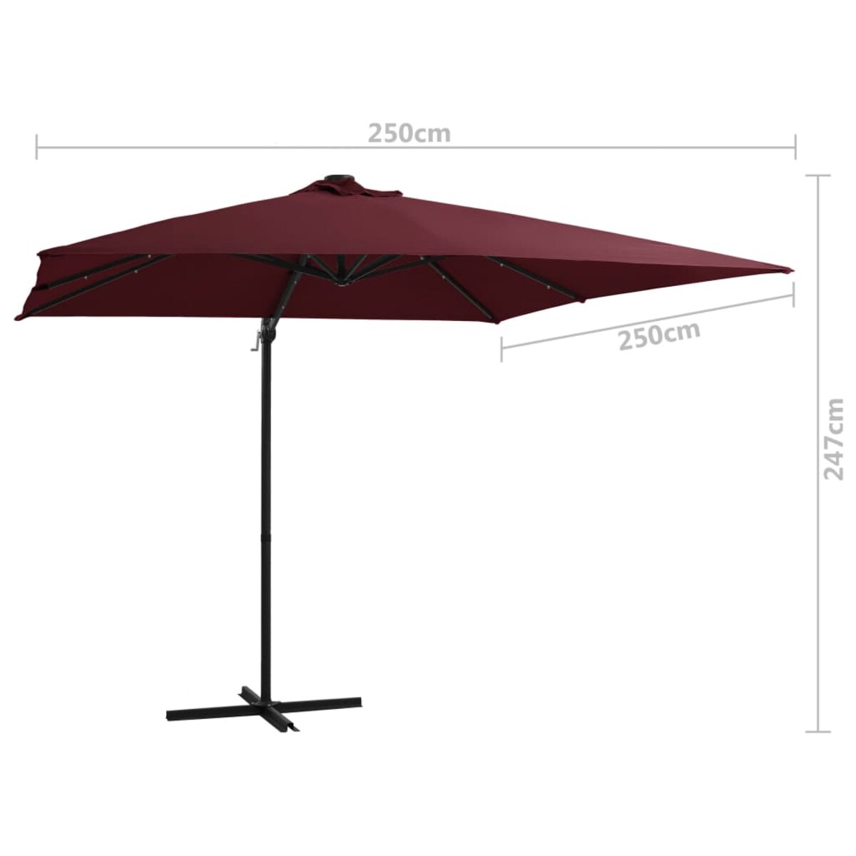 vidaXL Parasol wiszący z LED, bordowy, 250x250 cm
