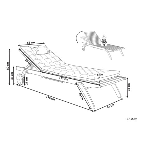 Leżak ogrodowy z poduszką CESANA PREMIUM Drewno akacjowe Czerwony