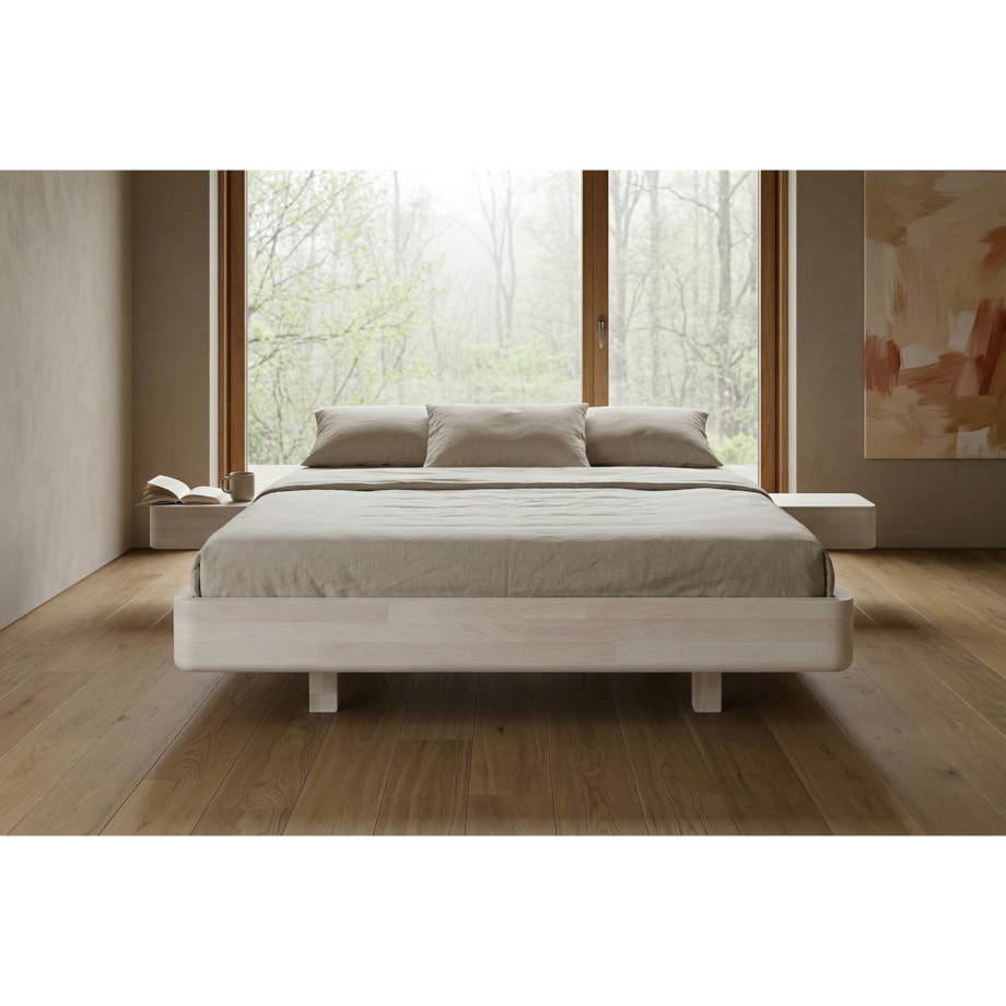 Łóżko lewitujące drewniane bukowe Visby LENA FLAT z szafkami / 180x200 cm, kolor biały