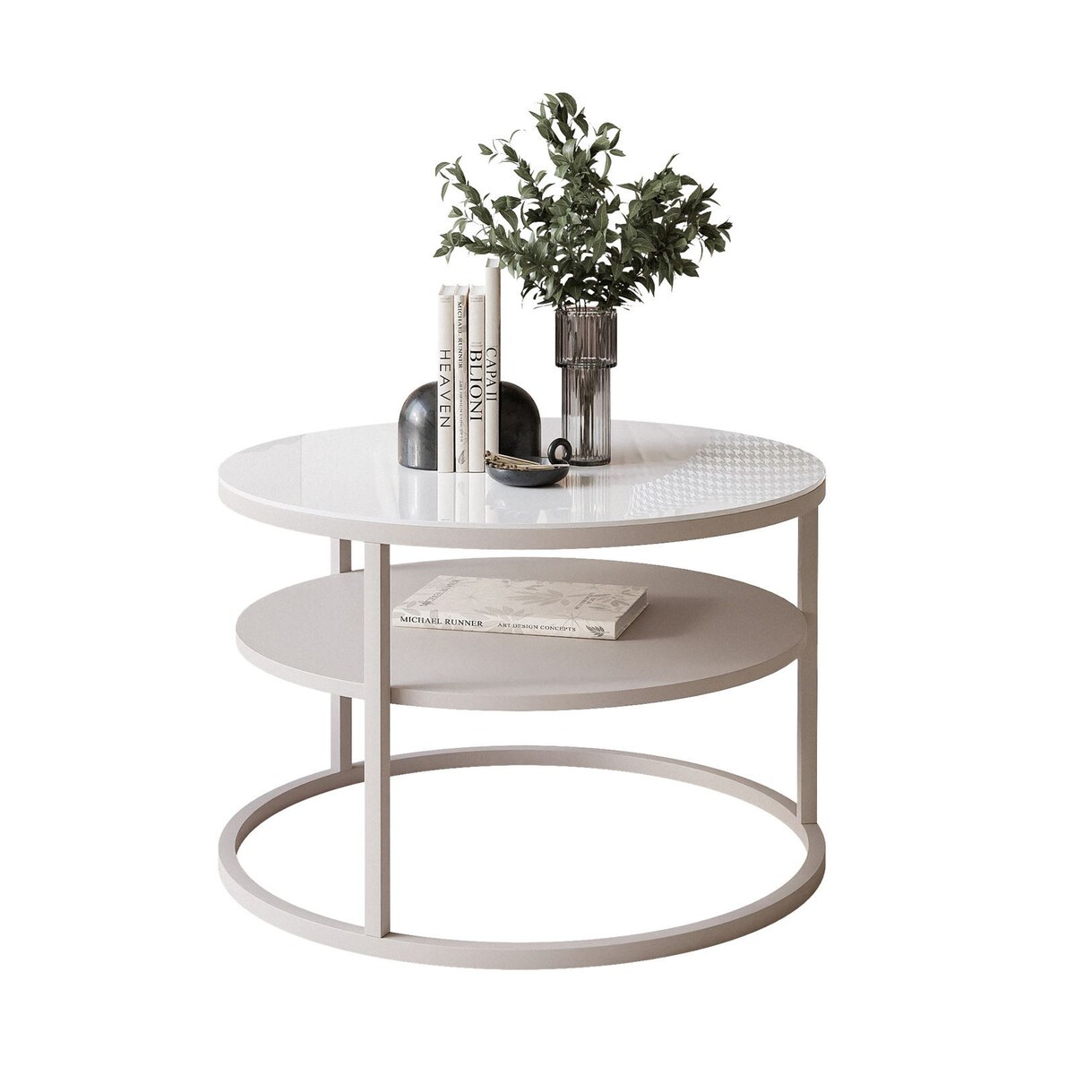 Stolik Kawowy CIRI KASZMIR z półką białe szkło