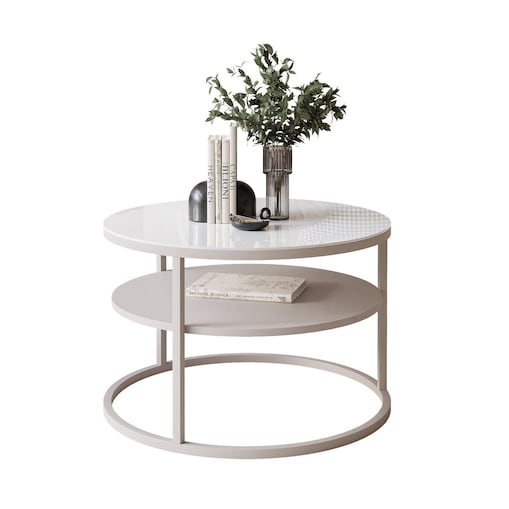 Stolik Kawowy CIRI KASZMIR z półką białe szkło