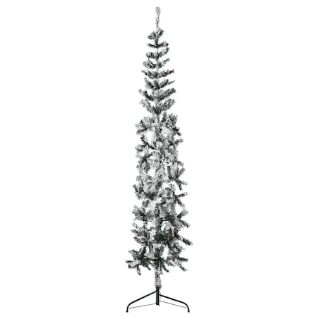 vidaXL Smukła choinka połówka, sztuczna, ośnieżona, 240 cm