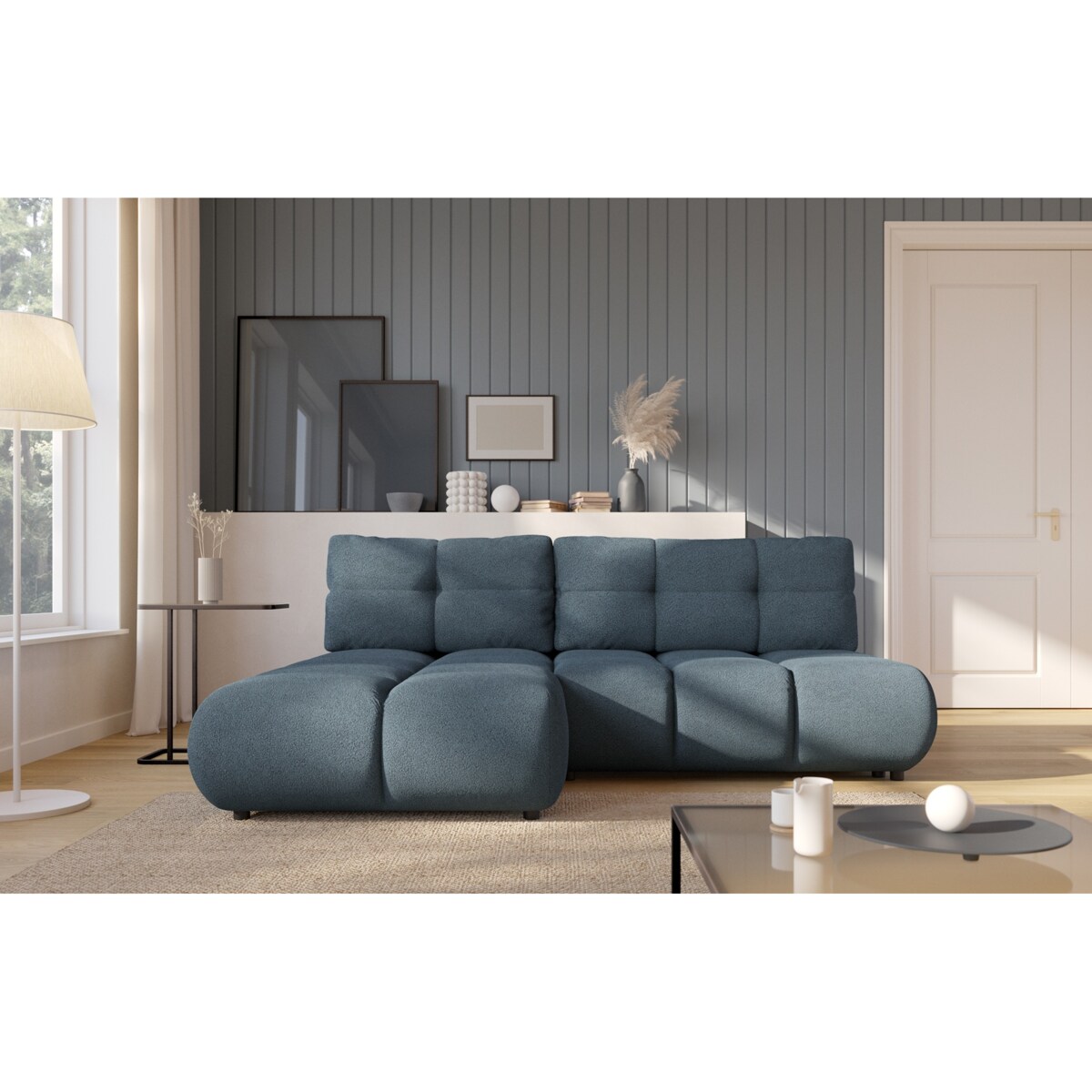 Pikowany Narożnik MILA rozkładany bez boczków lewy ciemnoniebieski