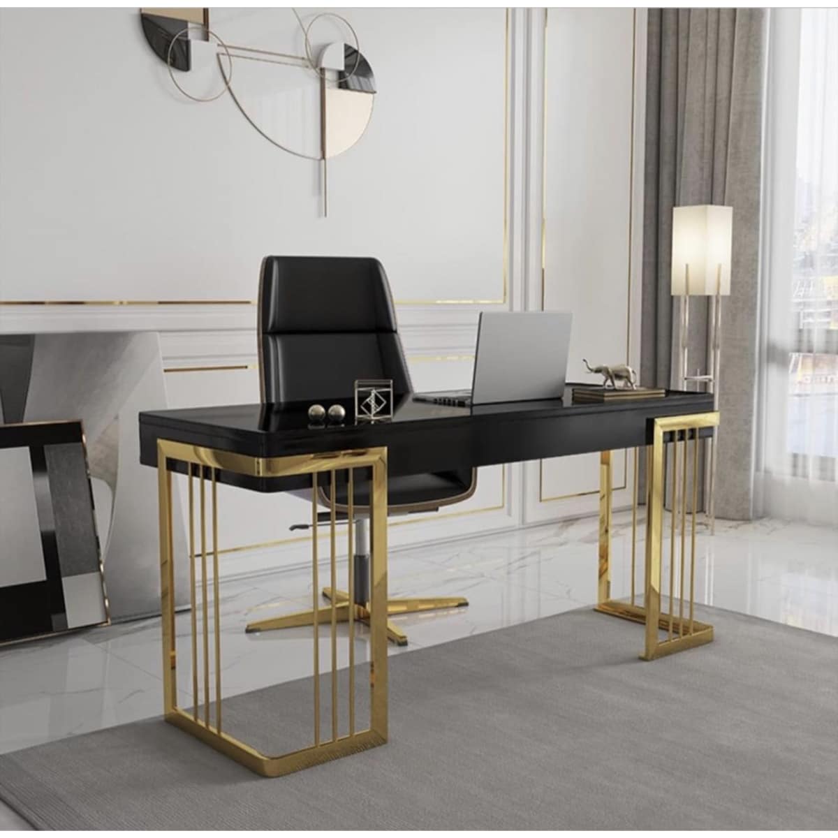 Czarne złote biurko ze stali nierdzewnej Luxury Premium 140x70x75