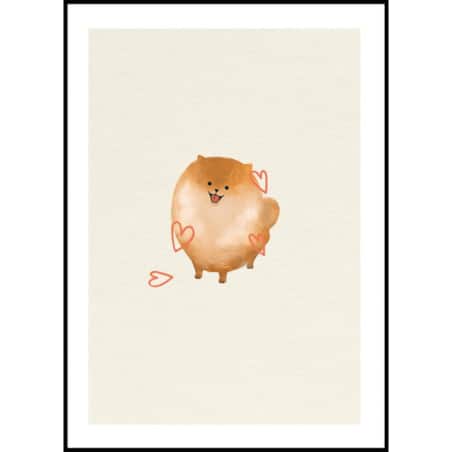 Poster Story, Plakat, Obraz - Puszysty Piesek z Serduszkami, wymiary 42 x 60 cm