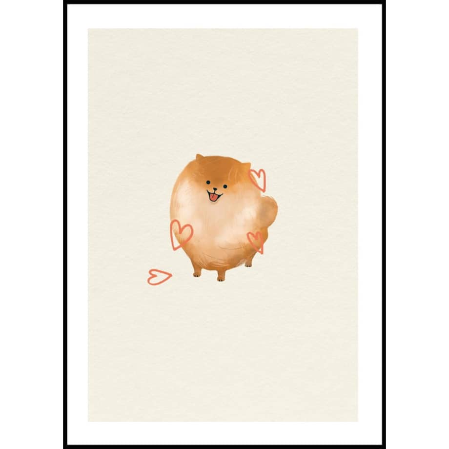 Poster Story, Plakat, Obraz - Puszysty Piesek z Serduszkami, wymiary 42 x 60 cm