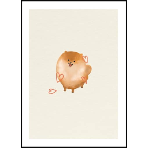 Poster Story, Plakat, Obraz - Puszysty Piesek z Serduszkami, wymiary 42 x 60 cm