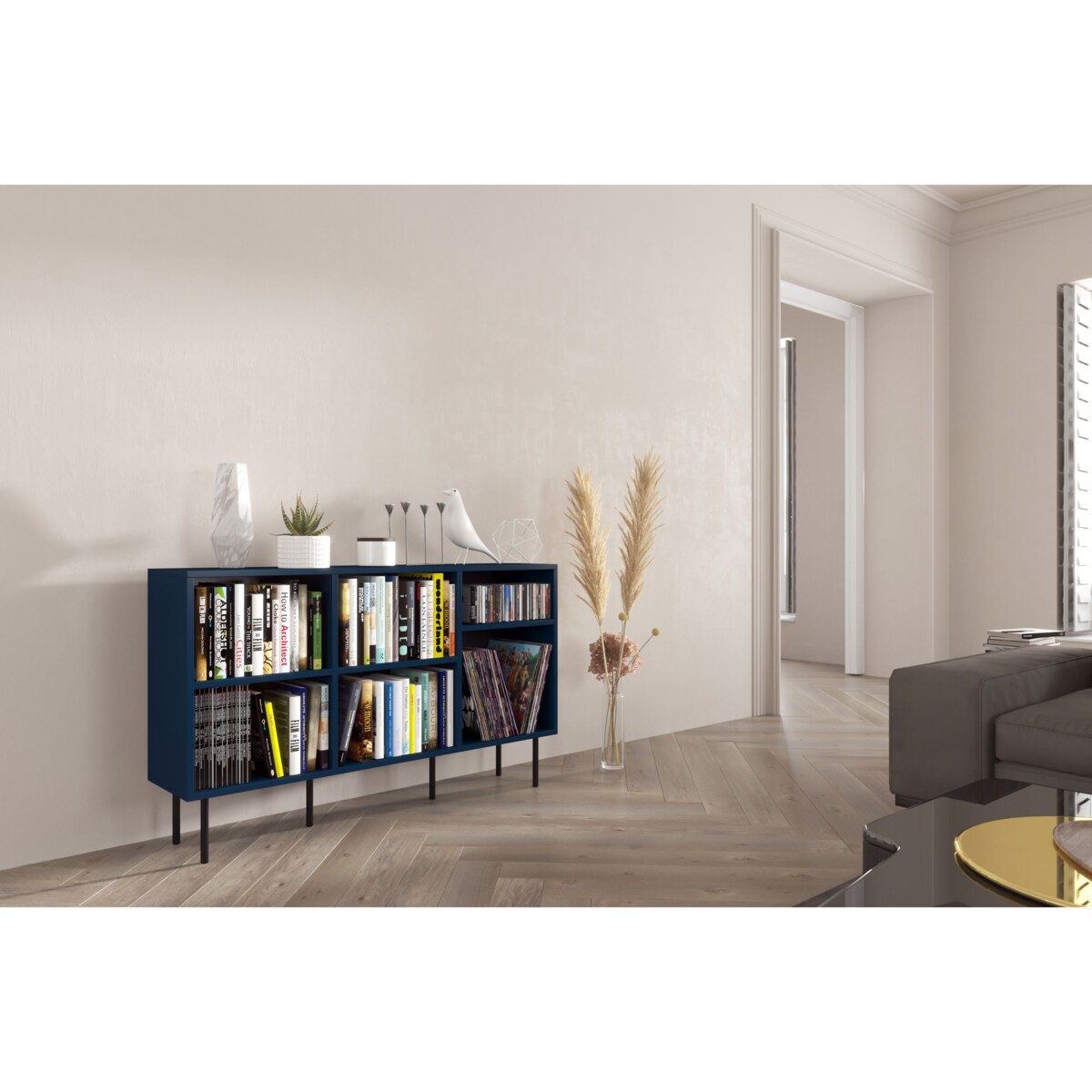 Otwarta komoda / regał w granatowym kolorze Dancan MIRKA / szer. 130 cm