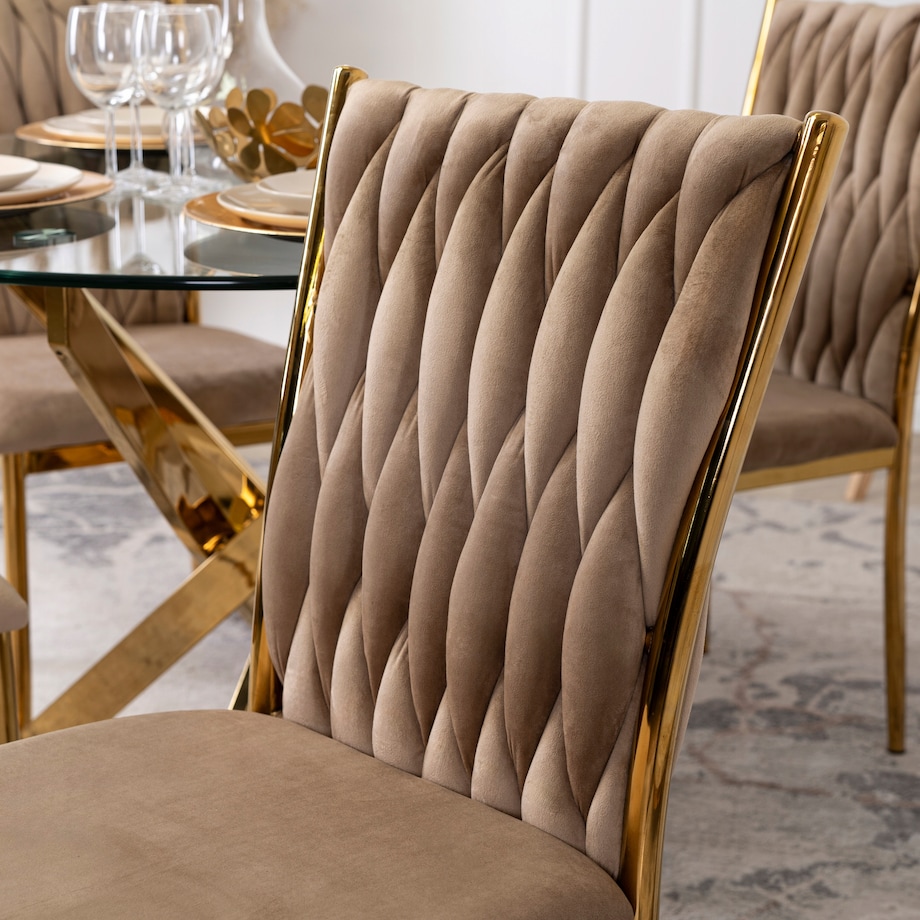 Krzesło Tapicerowane Plecione Glamour DAN Beżowe Do Jadalni Salonu Toaletki