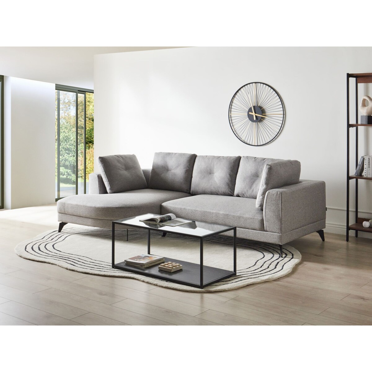 Narożnik dla 3 osób MARUM Len syntetyczny Szary Prawostronny