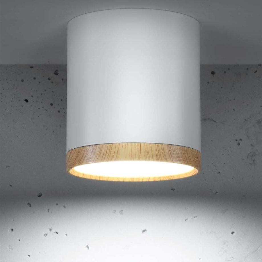 Sufitowa LAMPA skandynawska 2273624 Candellux okrągła OPRAWA downlight LED 5W 4000K metalowa tuba biała naturalne drewno