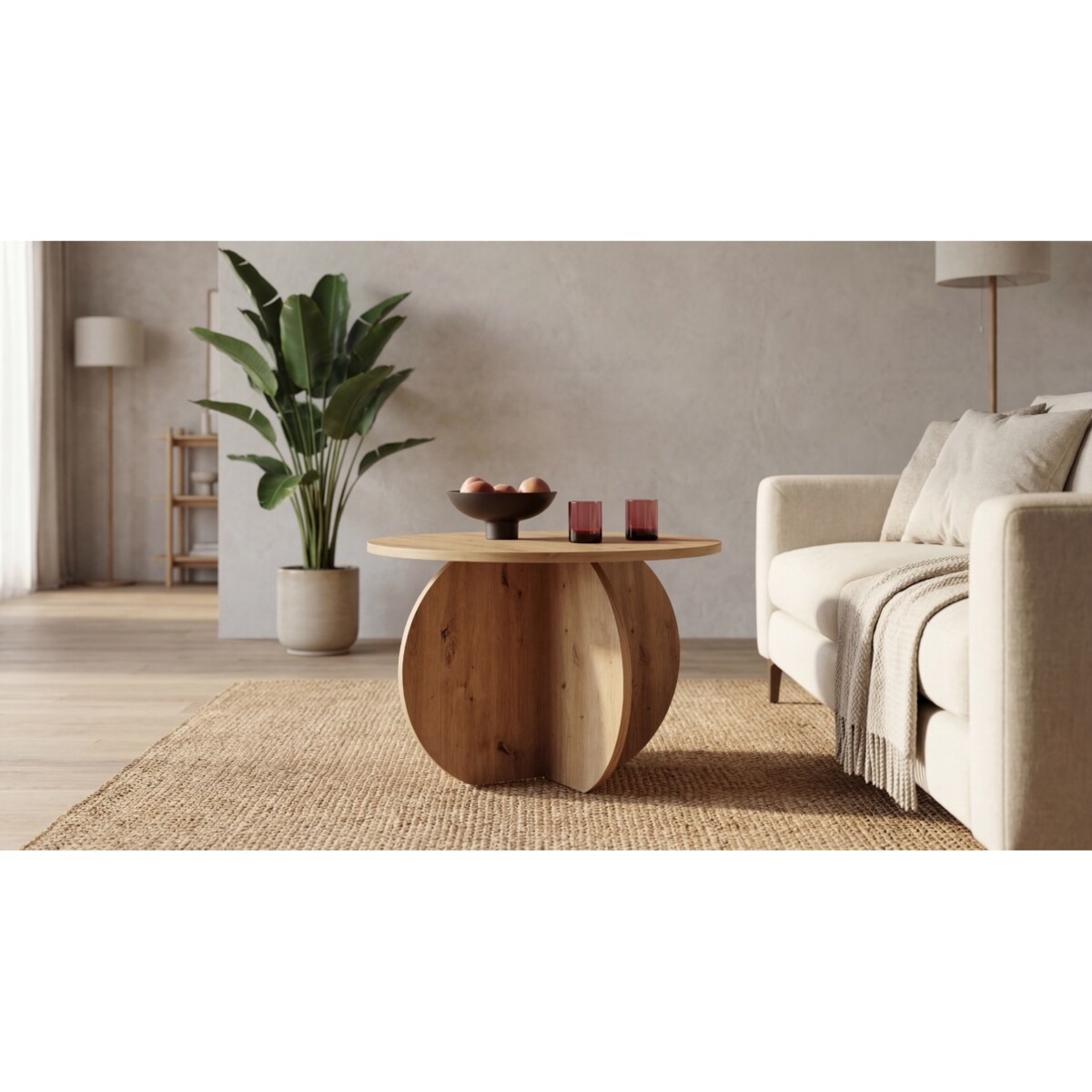 Stolik Kawowy YAPANDI Dąb Artisan 70 cm Okrągły Japandi Nowoczesny Do Salonu