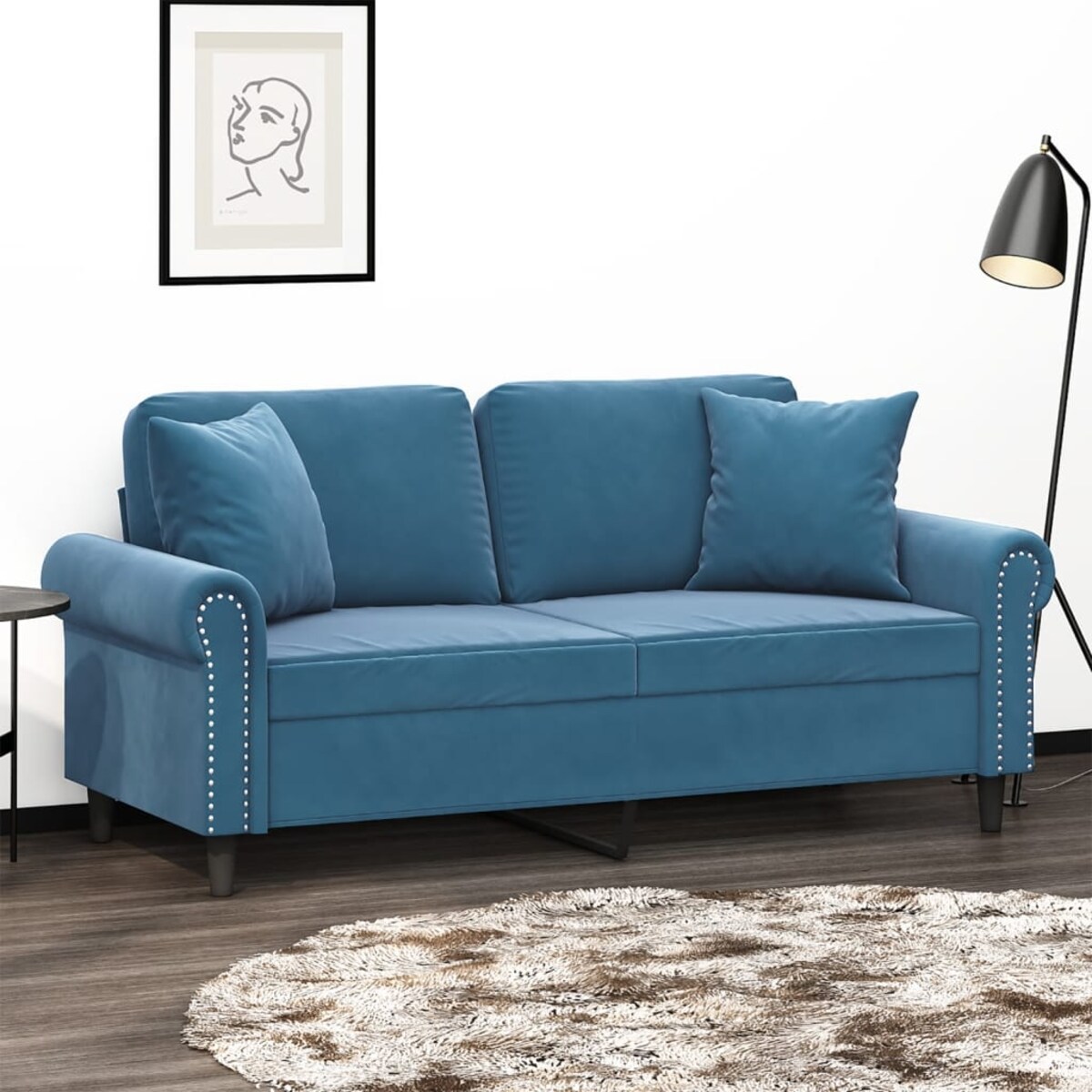 vidaXL 2-osobowa sofa z poduszkami, niebieska, 140 cm, aksamit