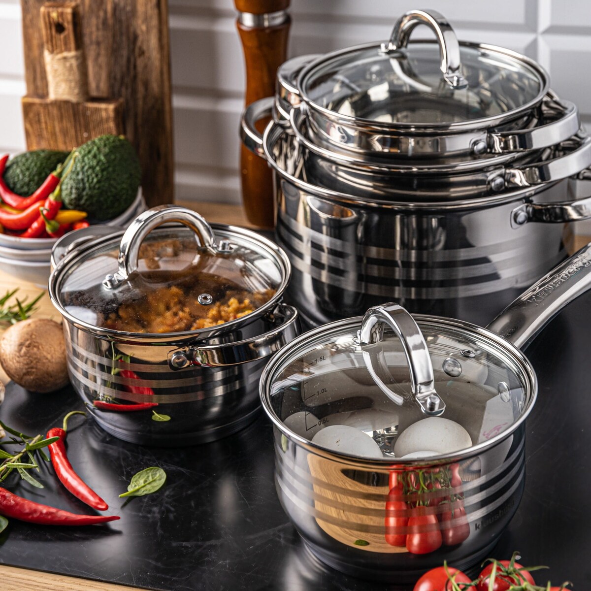 Zestaw garnków stalowych 10 ele. 2.1/2.1/2.9/3.9/6.6L KLAUSBERG