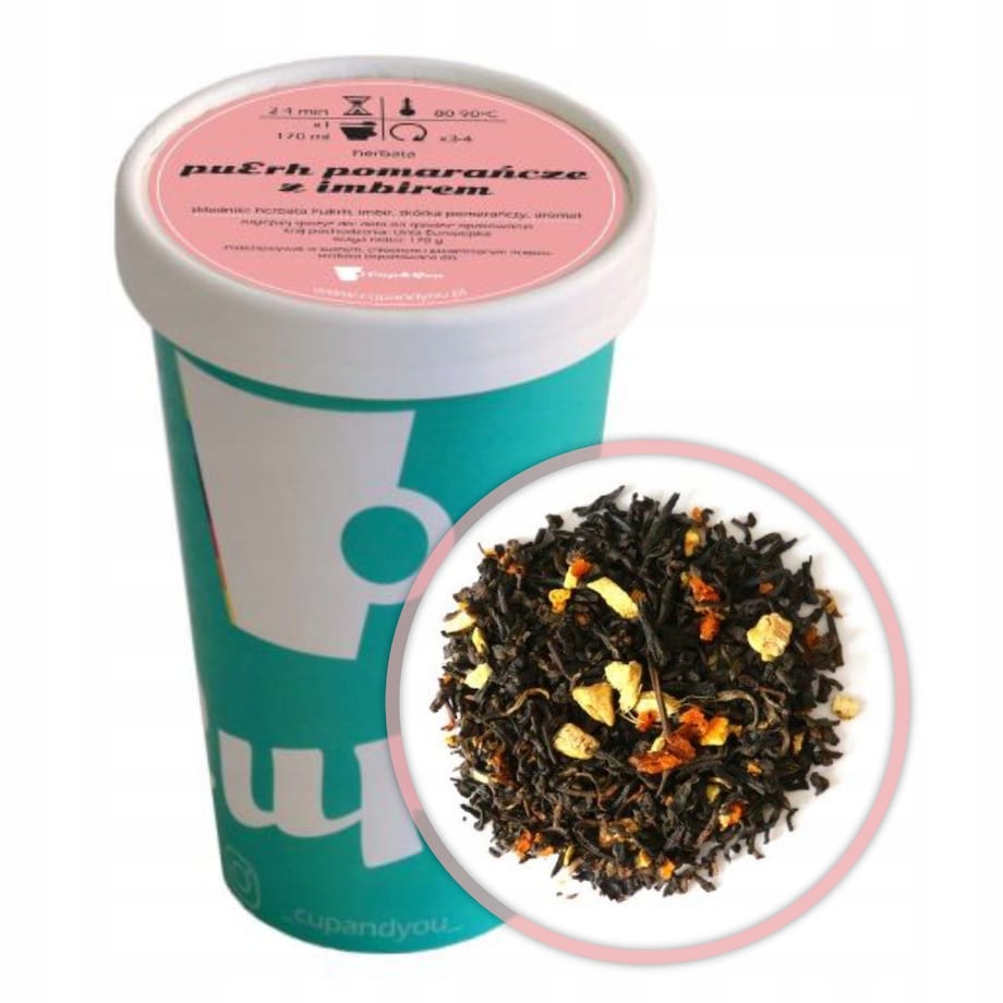 Najlepsza liściasta herbata puerh czerwona POMARAŃCZE Z IMBIREM EKO 170g