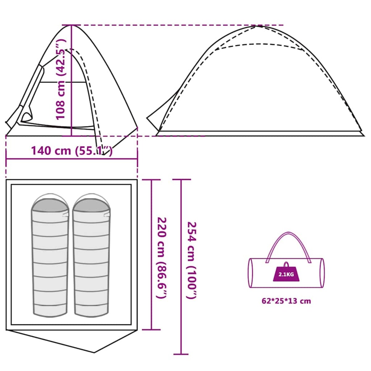 vidaXL Namiot turystyczny, 2-os., kopułowy, brązowy, wodoszczelny