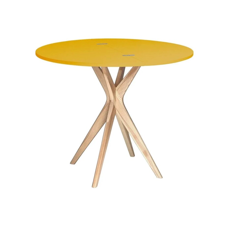 Stół półokrągły CUTTI 100x100 rozkładany żółty/jesion