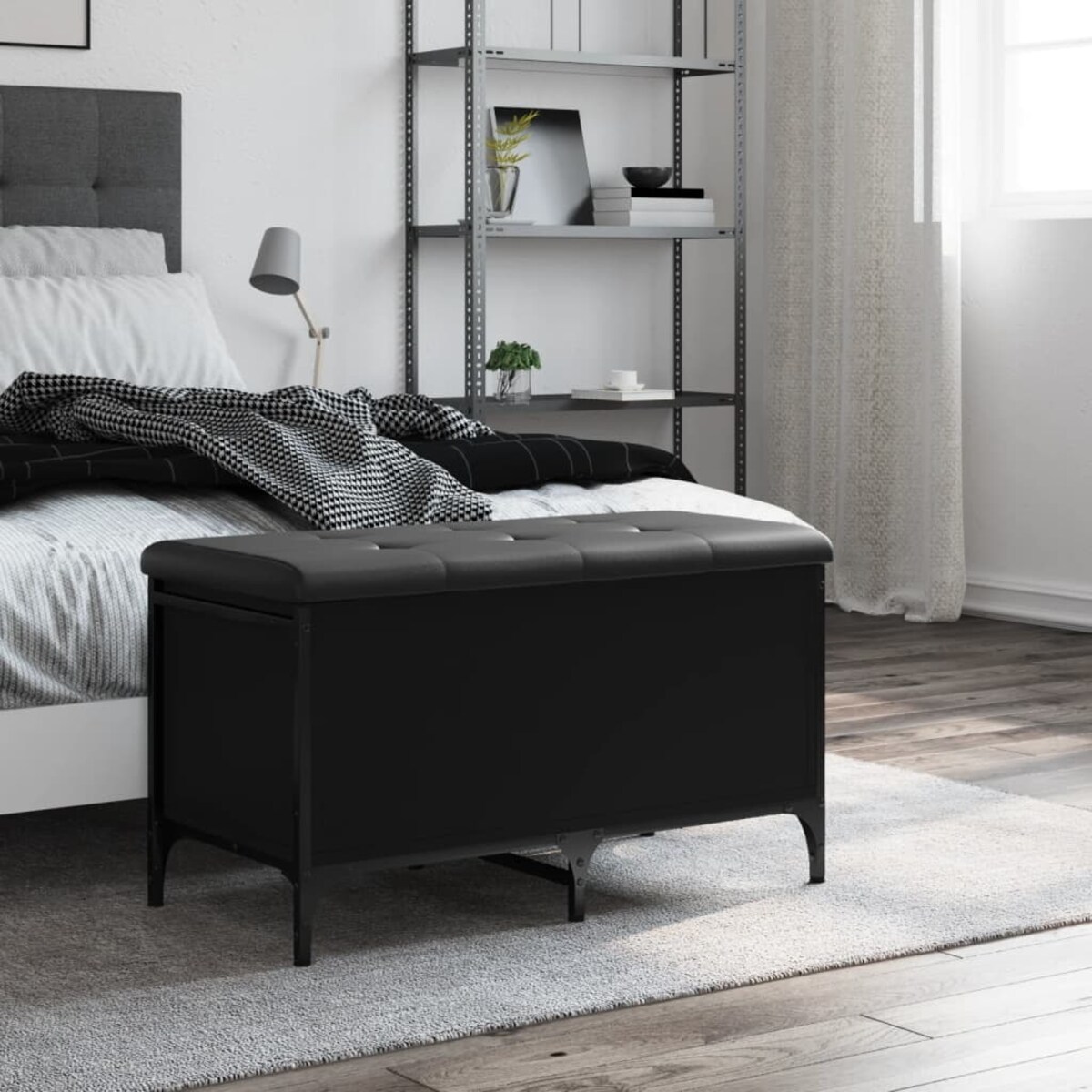 vidaXL Ławka ze schowkiem, czarna, 82x42x45cm, materiał drewnopochodny