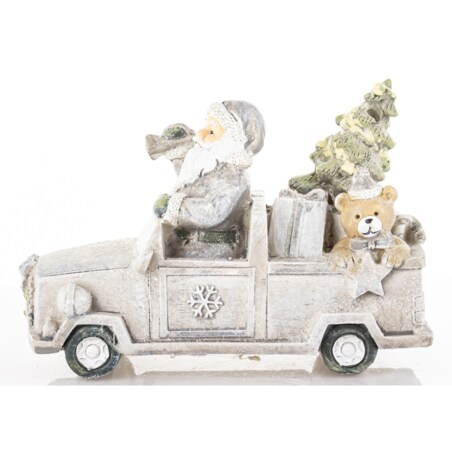 Dekoracja - samochód LED 11x15,5x7 cm Mikołaj z trąbką kierowcą