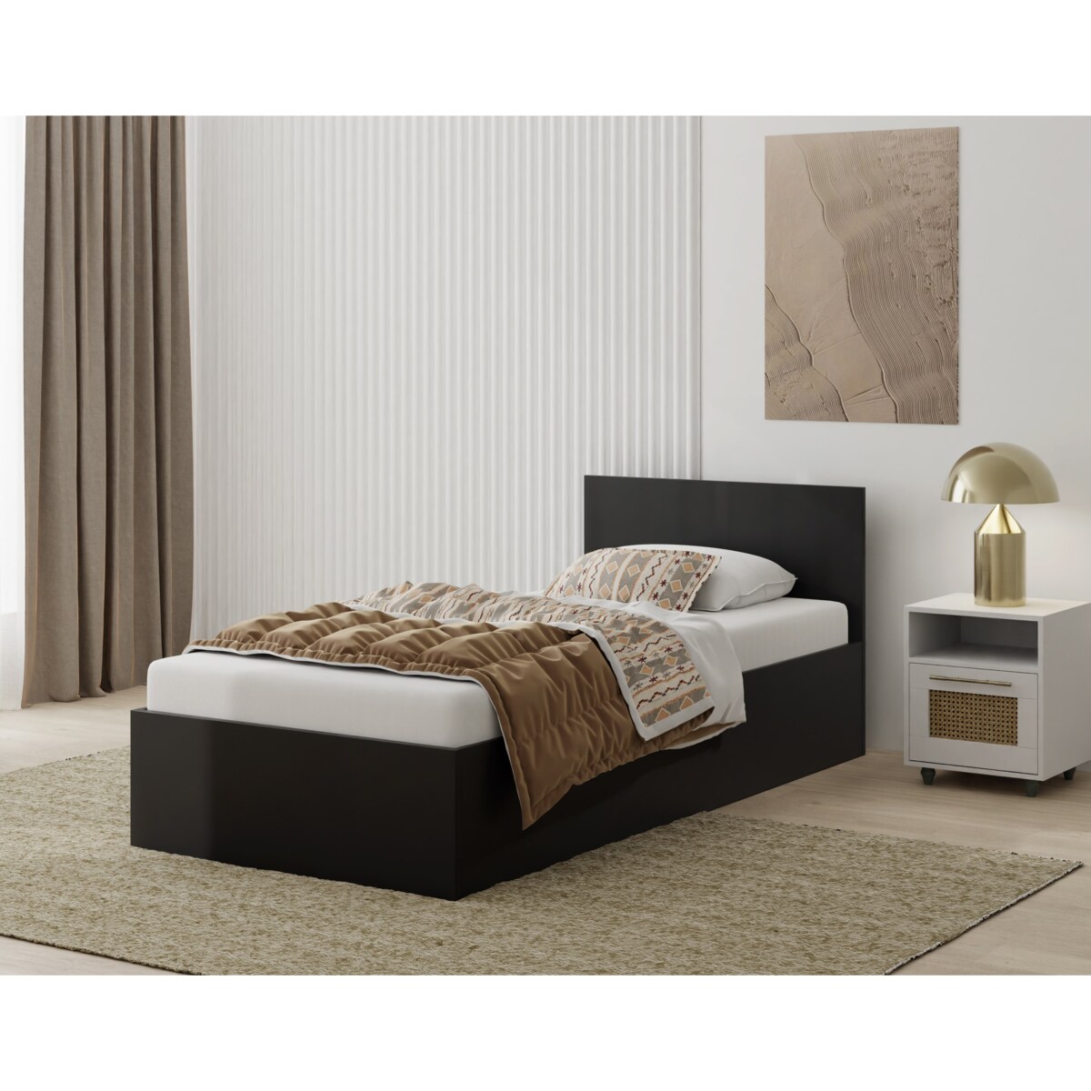Łóżko drewniane 90x200 ALDO z pojemnikiem na pościel- czarne