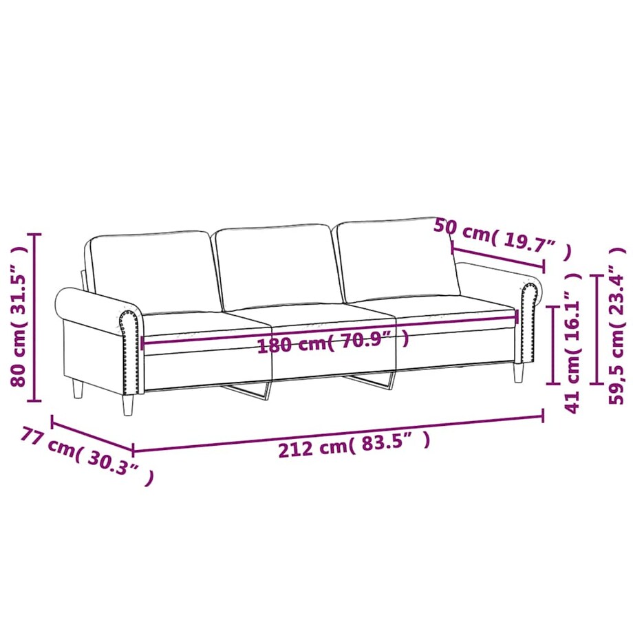 vidaXL Sofa 3-osobowa, winna czerwień, 180 cm, obita aksamitem
