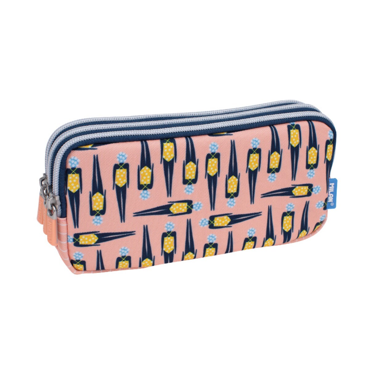 Piórnik 3 komorowy duży MILAN SWIMS 2 różowo - żółty