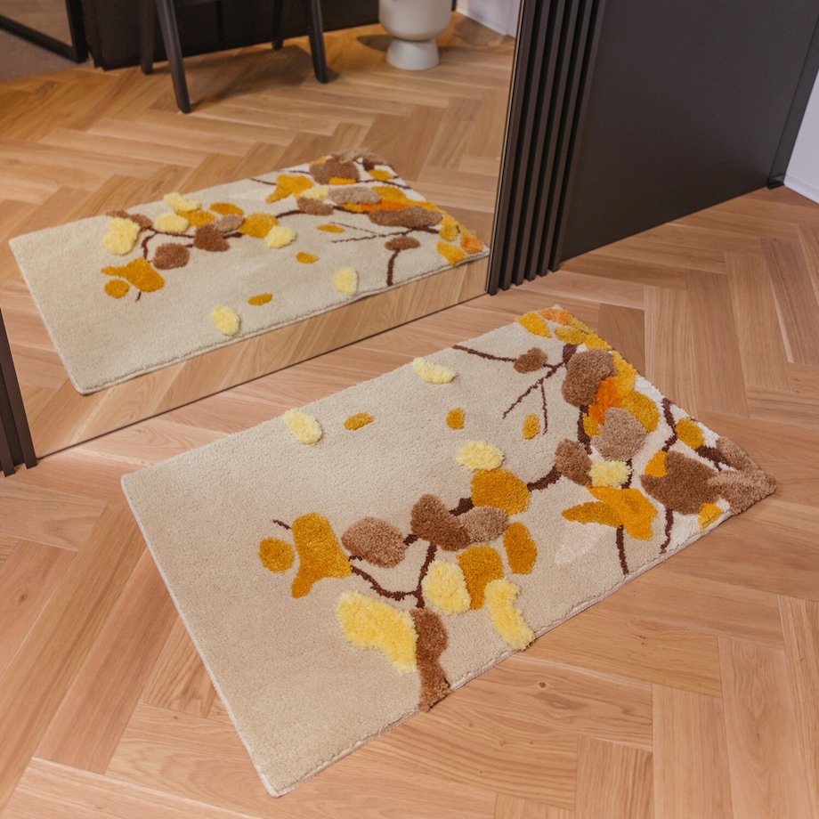 Dywanik łazienkowy Shaggy 3D Gaia 60x100 cm roślinny beżowy