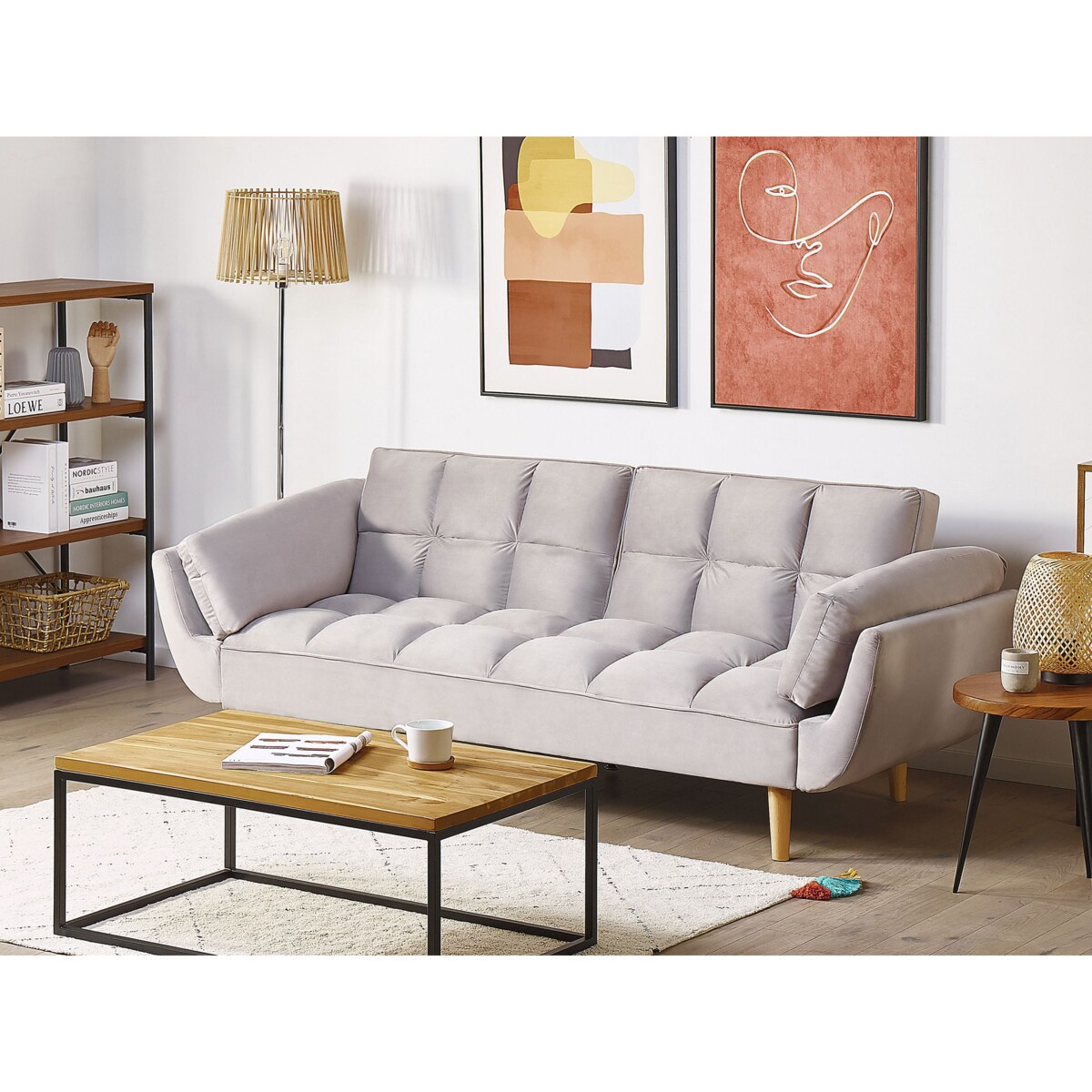 Sofa rozkładana dla 3 osób ASBY Welur Jasnoszary
