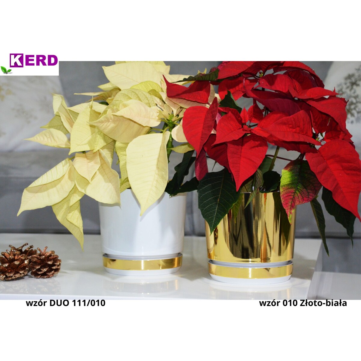 16 cm wzór ZŁOTO - BIAŁA Doniczka z podstawką nowoczesna elegancka glamour wysoki połysk