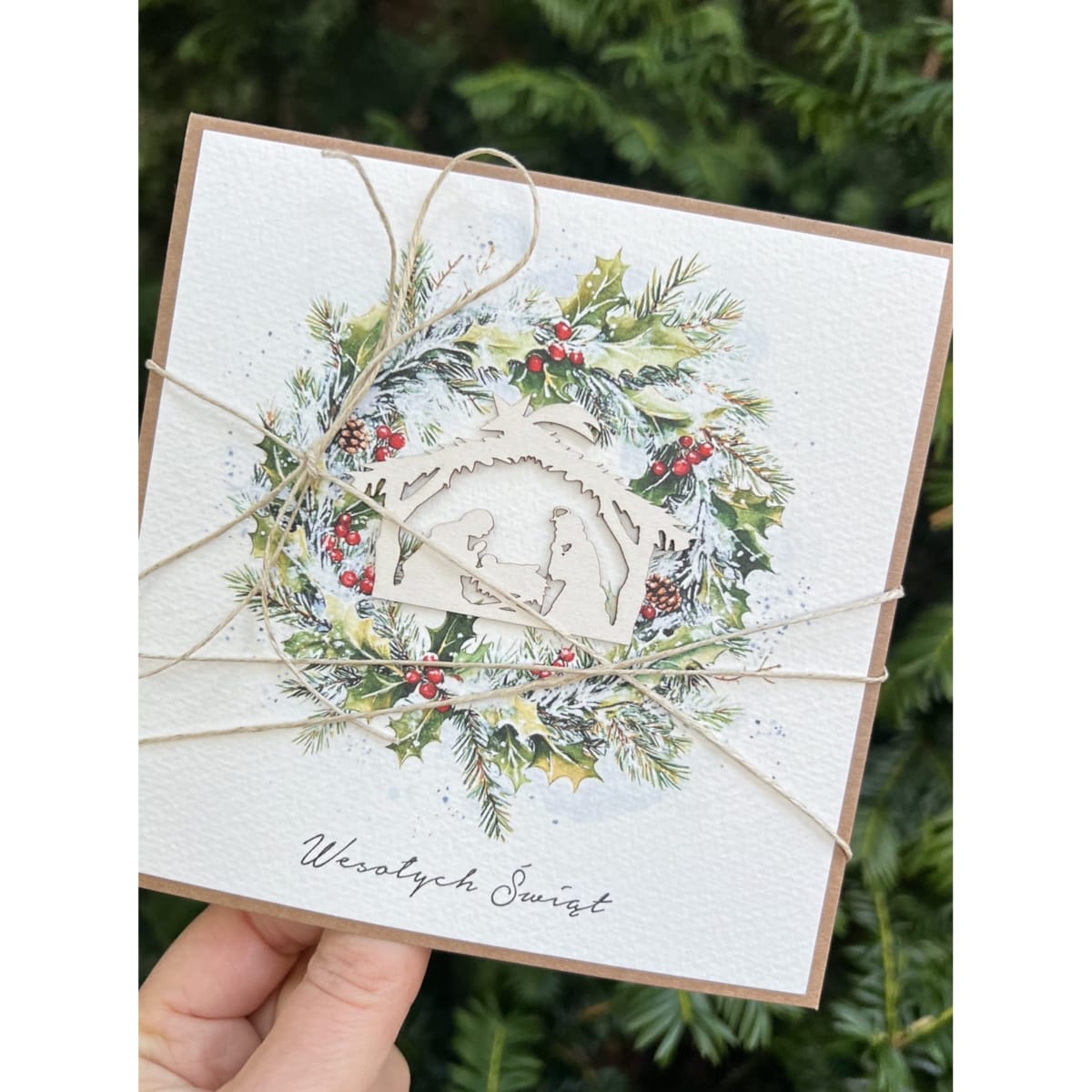 Kartka świąteczna ręcznie robiona na Boże Narodzenie - szopka