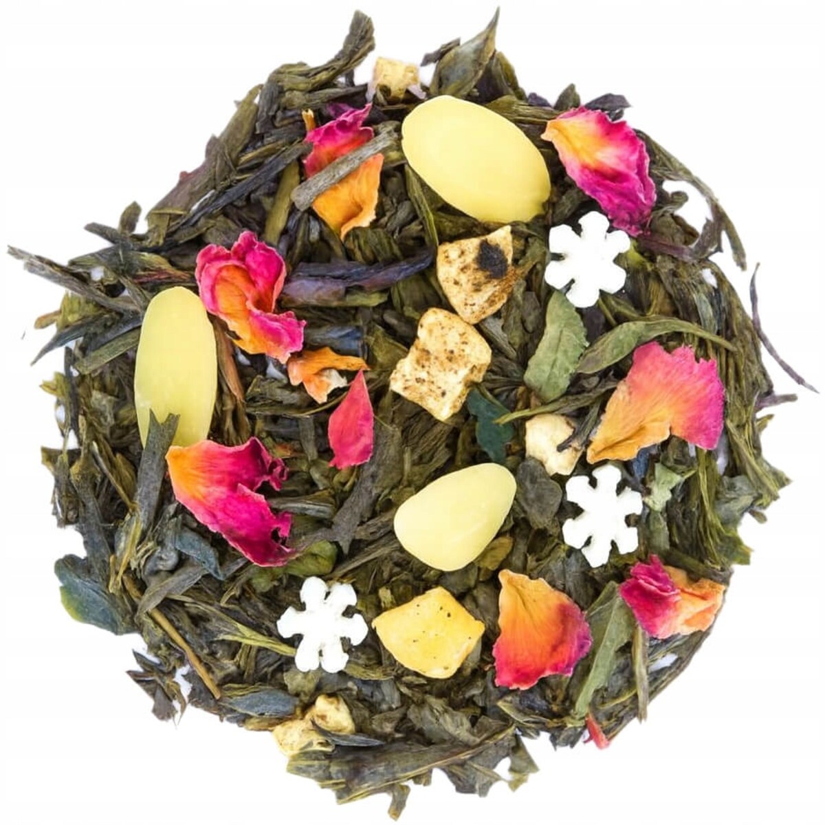 Herbata zielona MIGDAŁOWA MUFINKA jabłka płatki róż migdały liściasta 100g - herbata liściasta sypana mieszanka napar susz