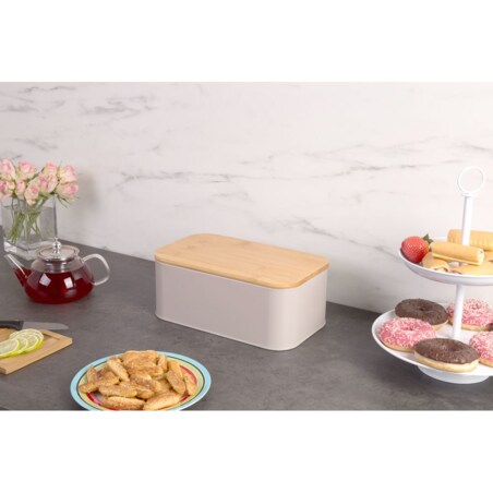 Metalowy chlebak z bambusową deską do krojenia, 2w1, ZELLER