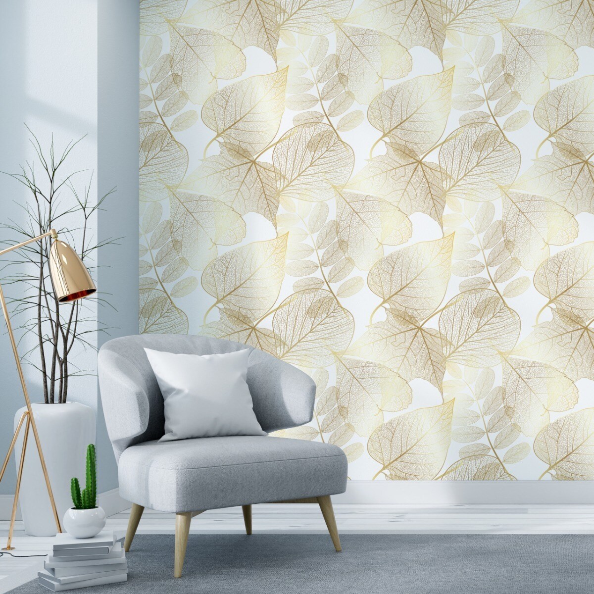 Tapeta Do Salonu Złote LIŚCIE