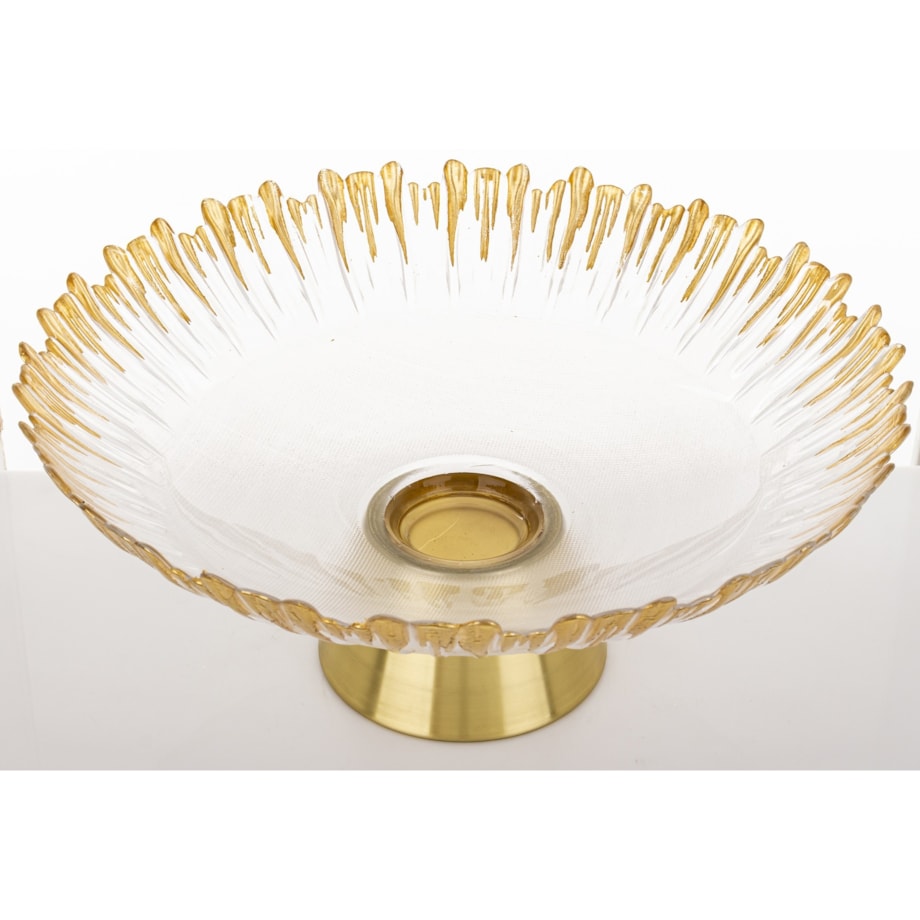 Patera szklana na złotej nóżce 15x33x33 cm SINHA-2 głęboka