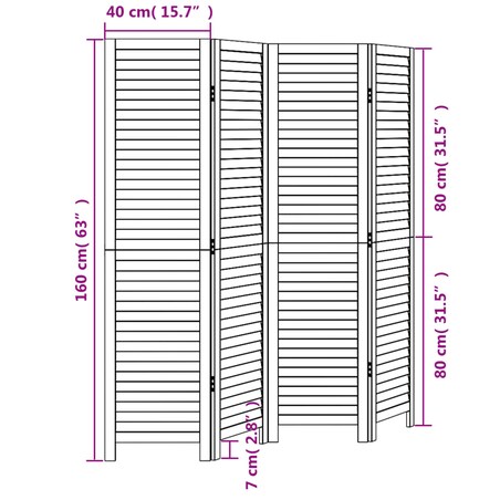 vidaXL Parawan pokojowy, 4-panelowy, czarny, lite drewno paulowni