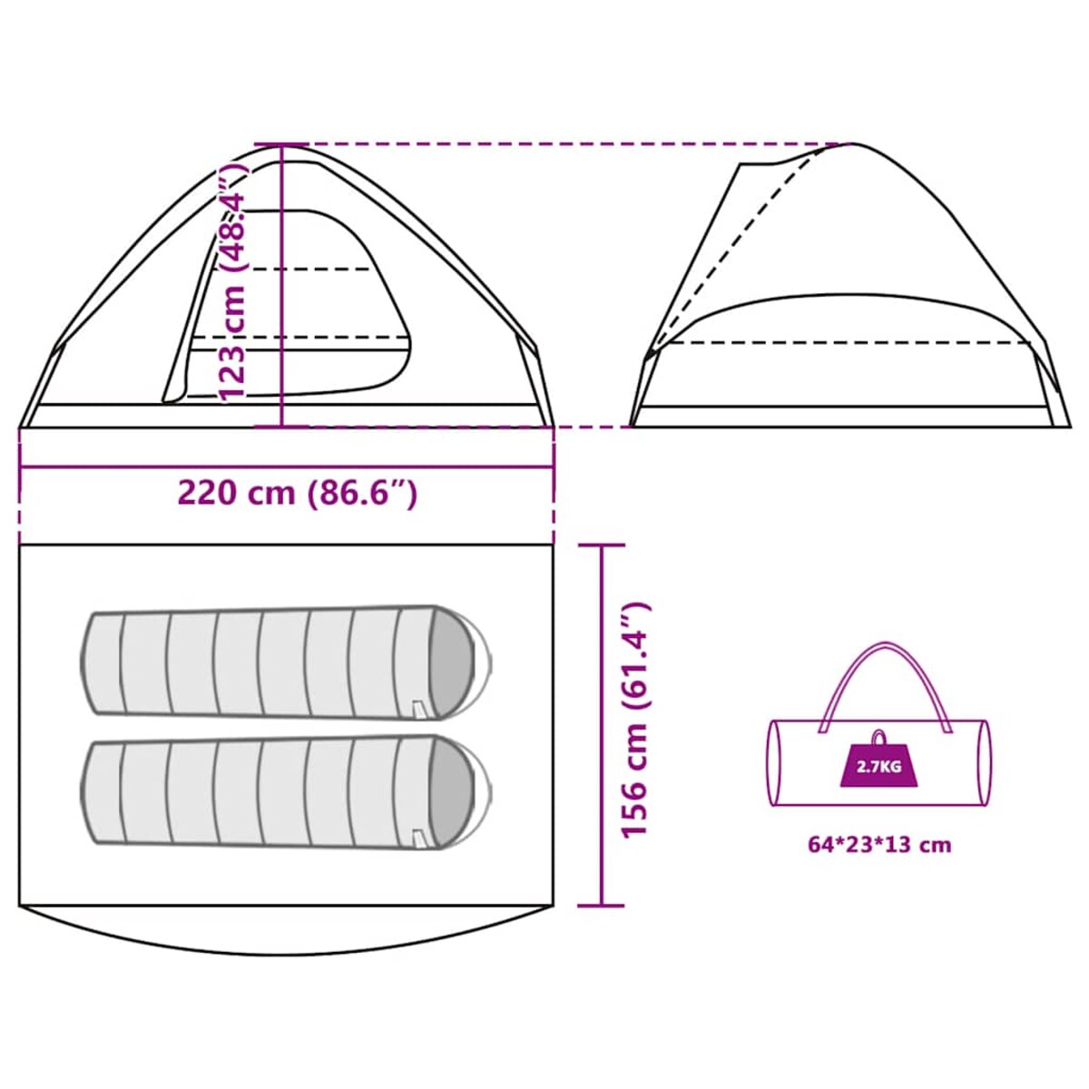 vidaXL Namiot turystyczny, 2-os., moro, wodoszczelny