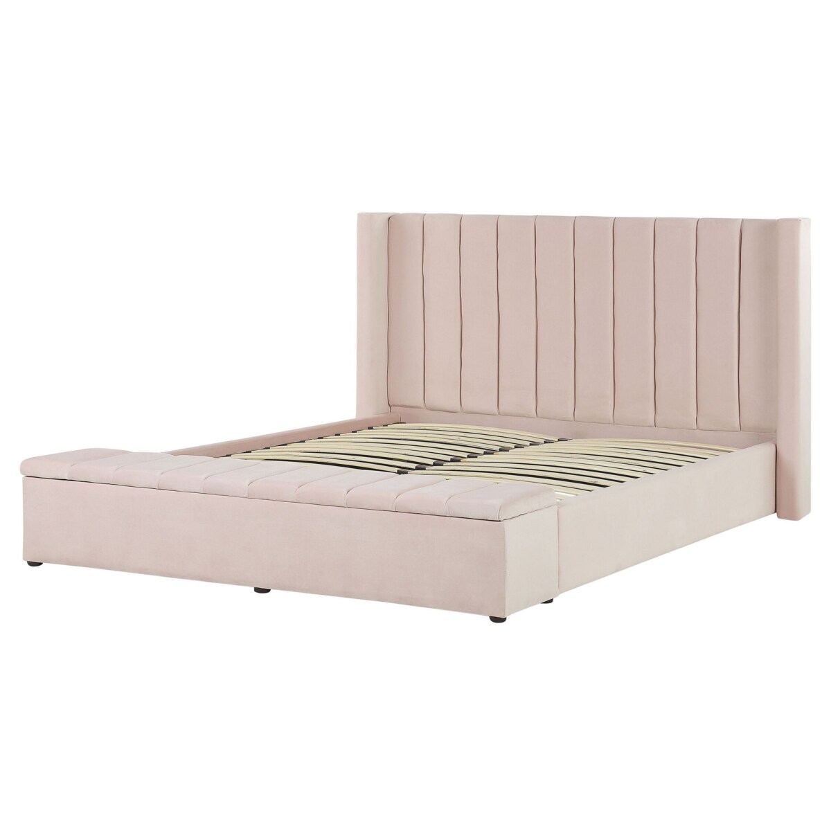 Łóżko welurowe z ławką 160 x 200 cm pastelowy róż NOYERS