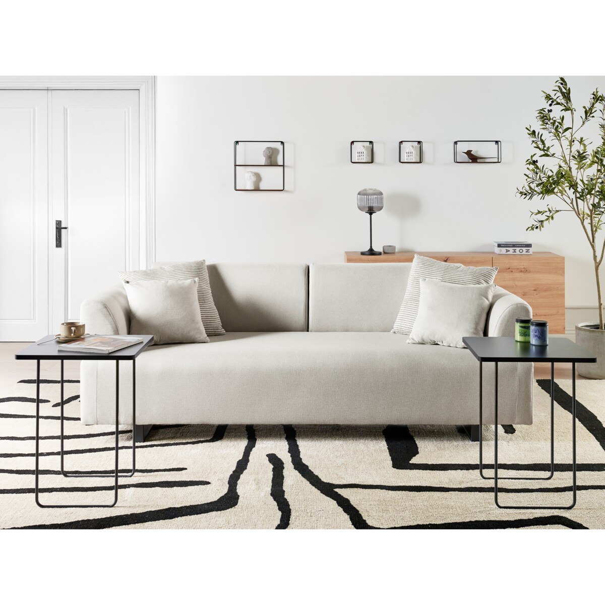 Sofa ze stolikami beżowa SOKNA